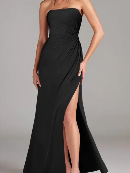 Azazie Black Sheath Strapless Chiffon Convertible Dress A6 - Picture 1 of 16